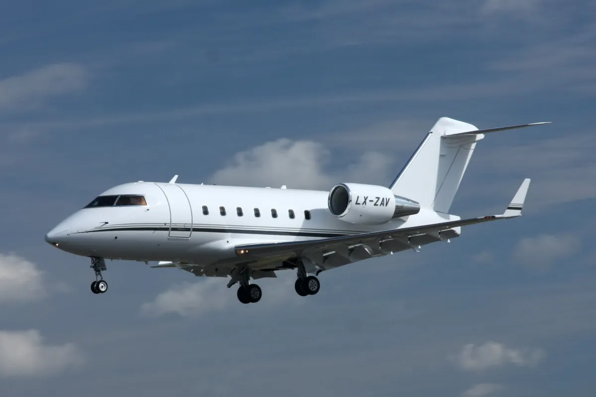 Representative Canadair Challenger 604 business jet on approach.